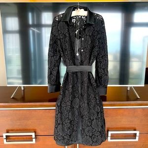 Three piece set. Satin slip dress, lace cardigan and a satin belt.